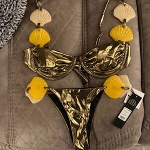 Fashion Nova Gold Bikini with Yellow Shell Accents